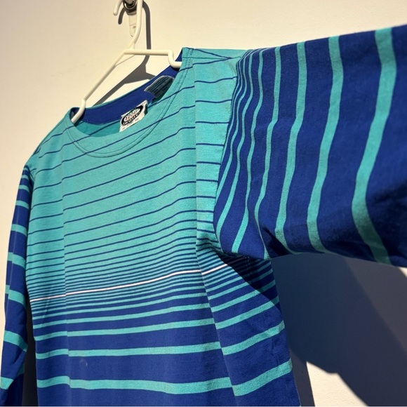 70s/80s IZOD Lacoste Kids Long Sleeve Shirt Blue Teal Striped Vintage Medium - Picture 7 of 11
